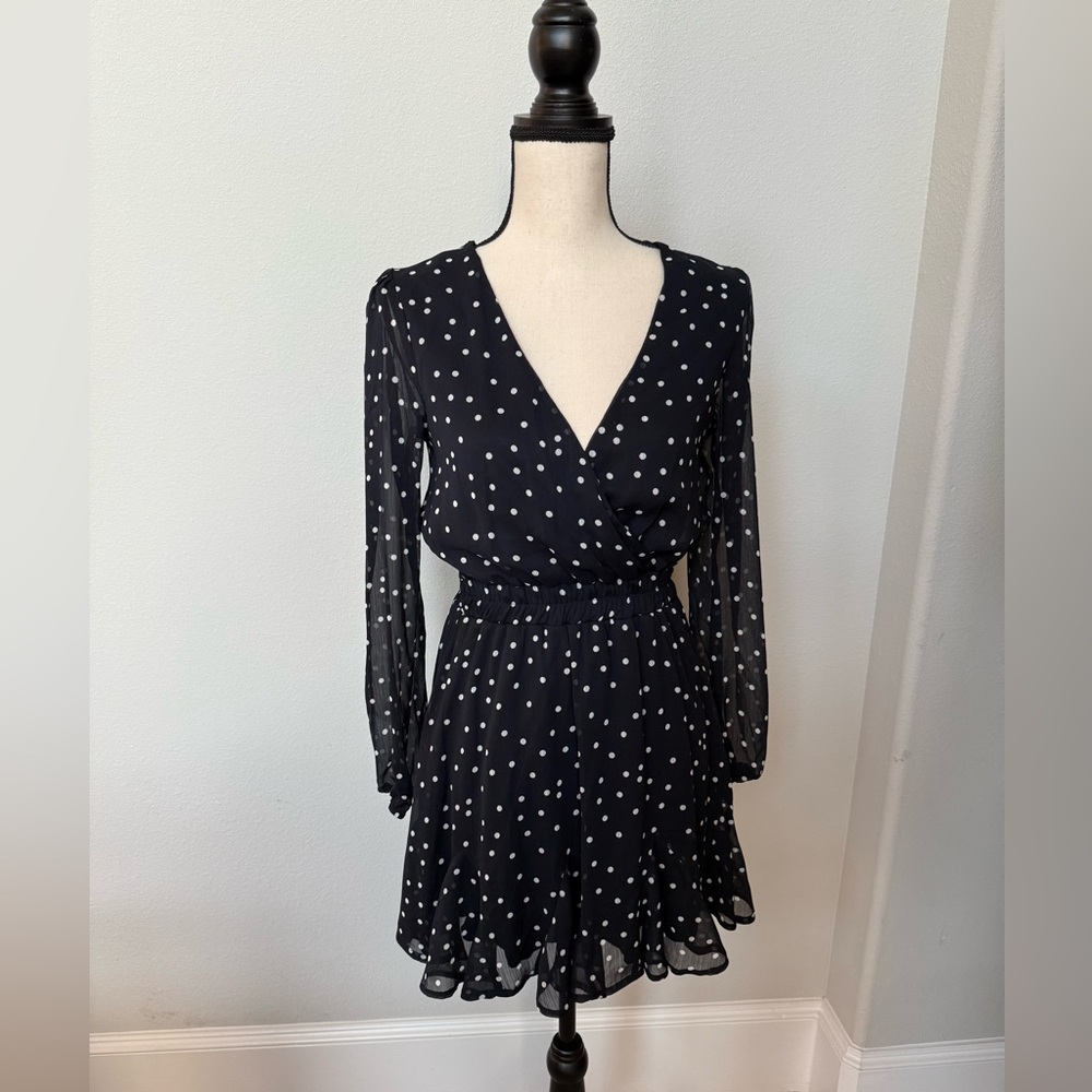 Francesca's Navy Polka Dot Long Sleeve Mini Dress NEW